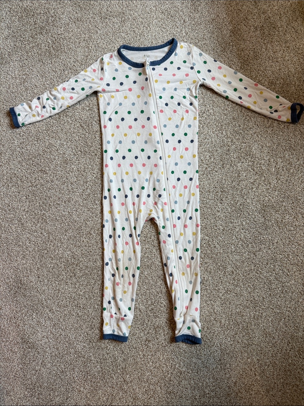 Kite Baby Long Sleeve Polka Dot One-Piece Pajamas - White with Multicolor Dots